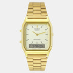 Vintage Unisex Quartz Gold Dial Analog-Digital Stainless Steel Watch D341