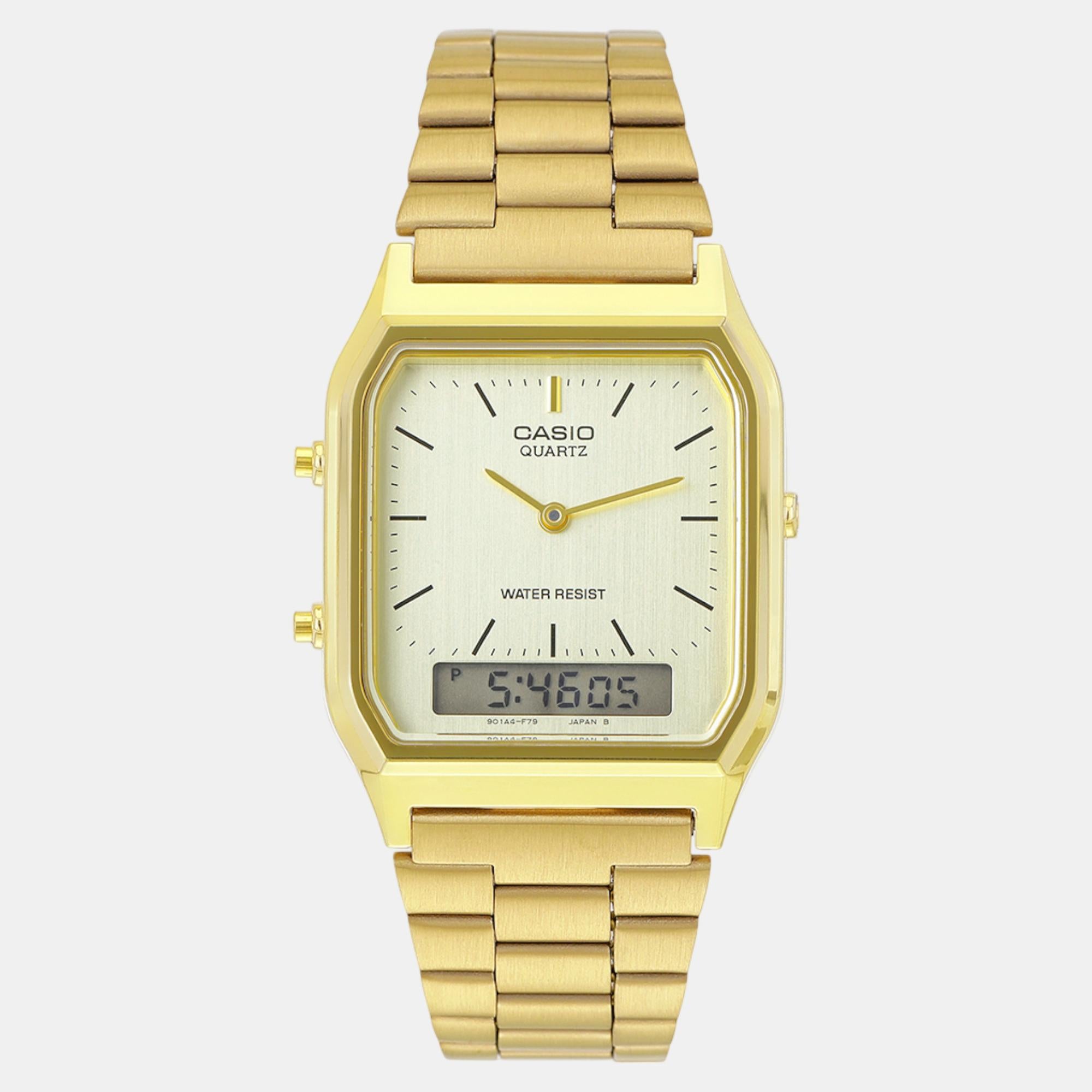 Vintage Unisex Quartz Gold Dial Analog-Digital Stainless Steel Watch D341