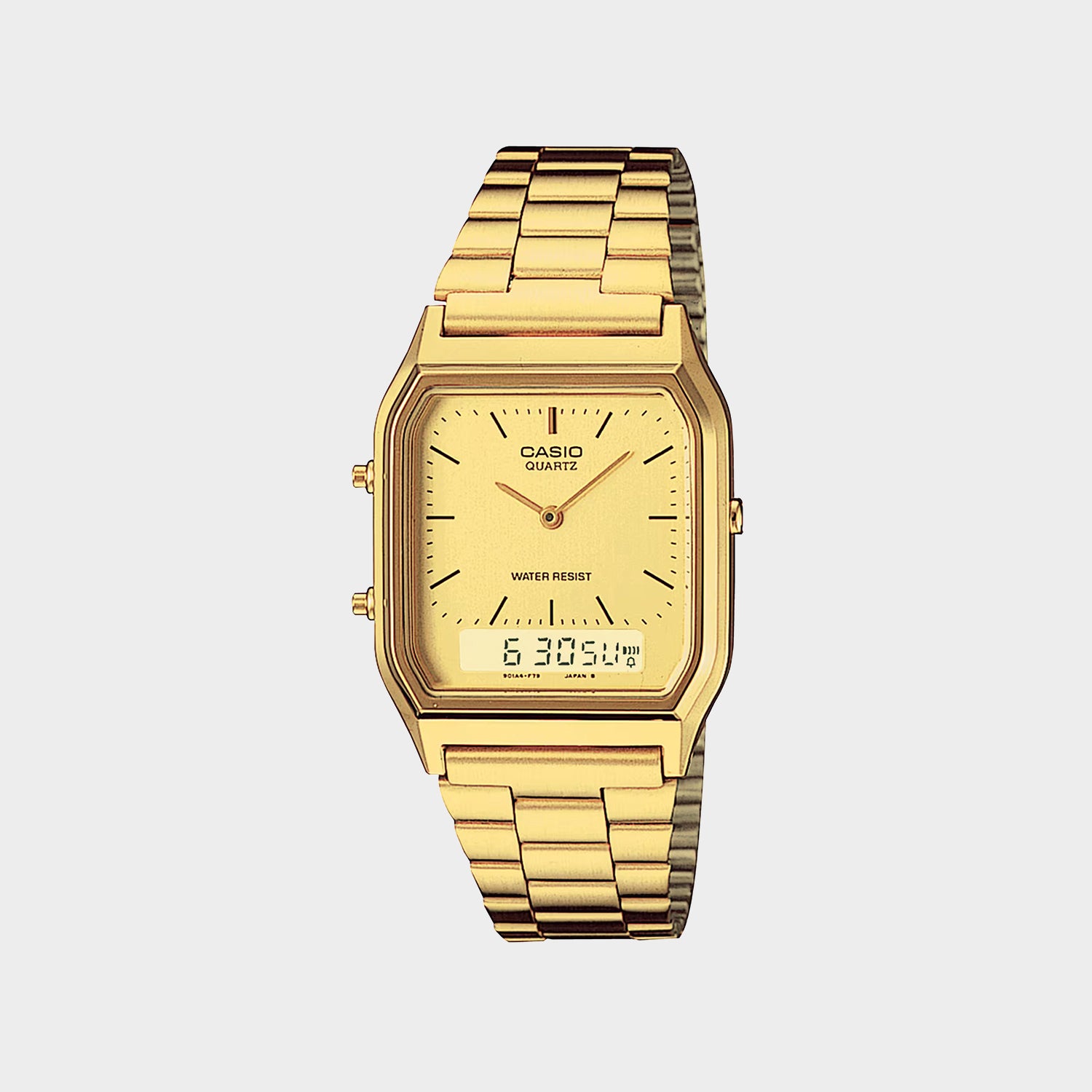 Vintage Unisex Quartz Gold Dial Analog-Digital Stainless Steel Watch D341