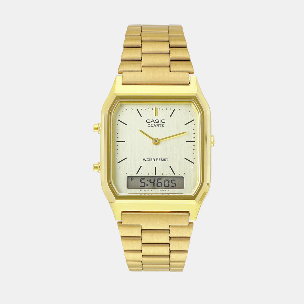 Vintage Unisex Quartz Gold Dial Analog-Digital Stainless Steel Watch D341