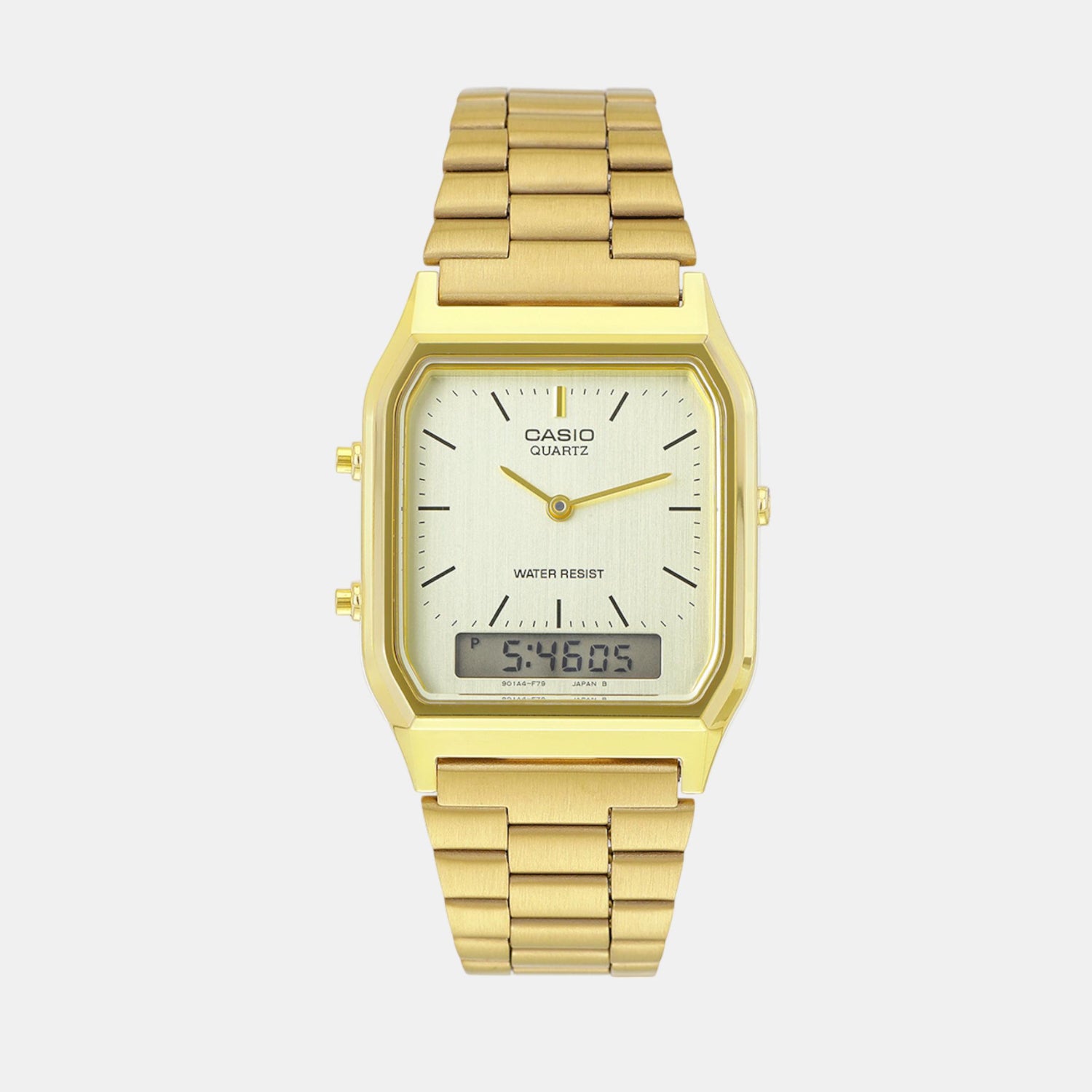 Vintage Unisex Quartz Gold Dial Analog-Digital Stainless Steel Watch D341