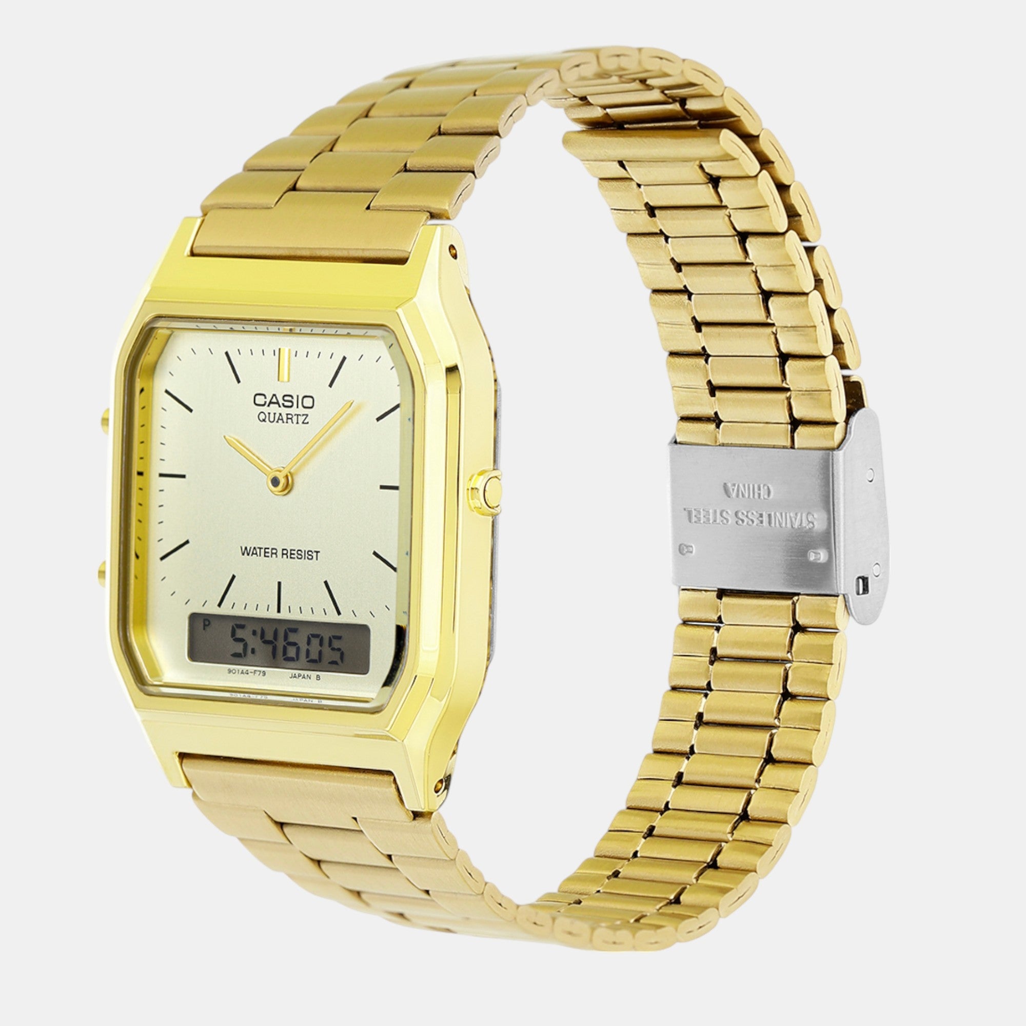 Vintage Unisex Quartz Gold Dial Analog-Digital Stainless Steel Watch D341