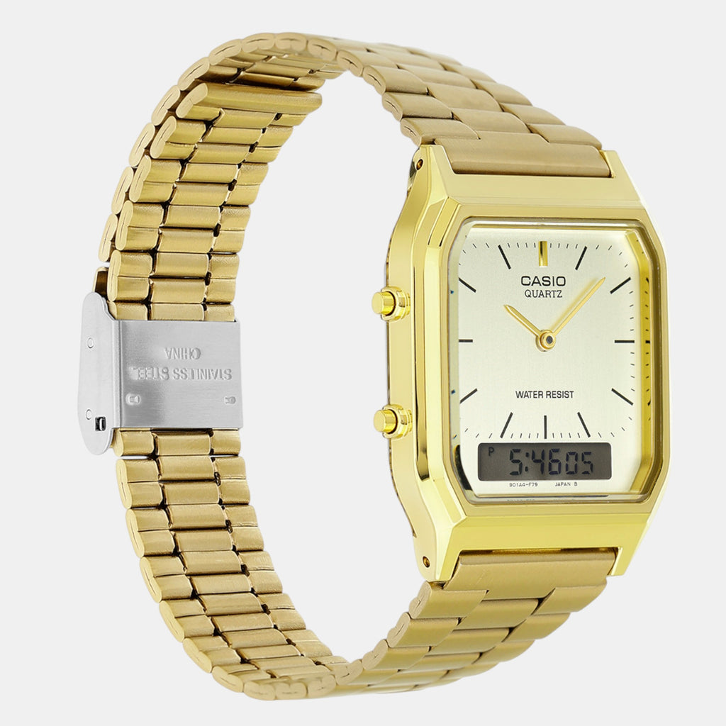 Vintage Unisex Quartz Gold Dial Analog-Digital Stainless Steel Watch D341