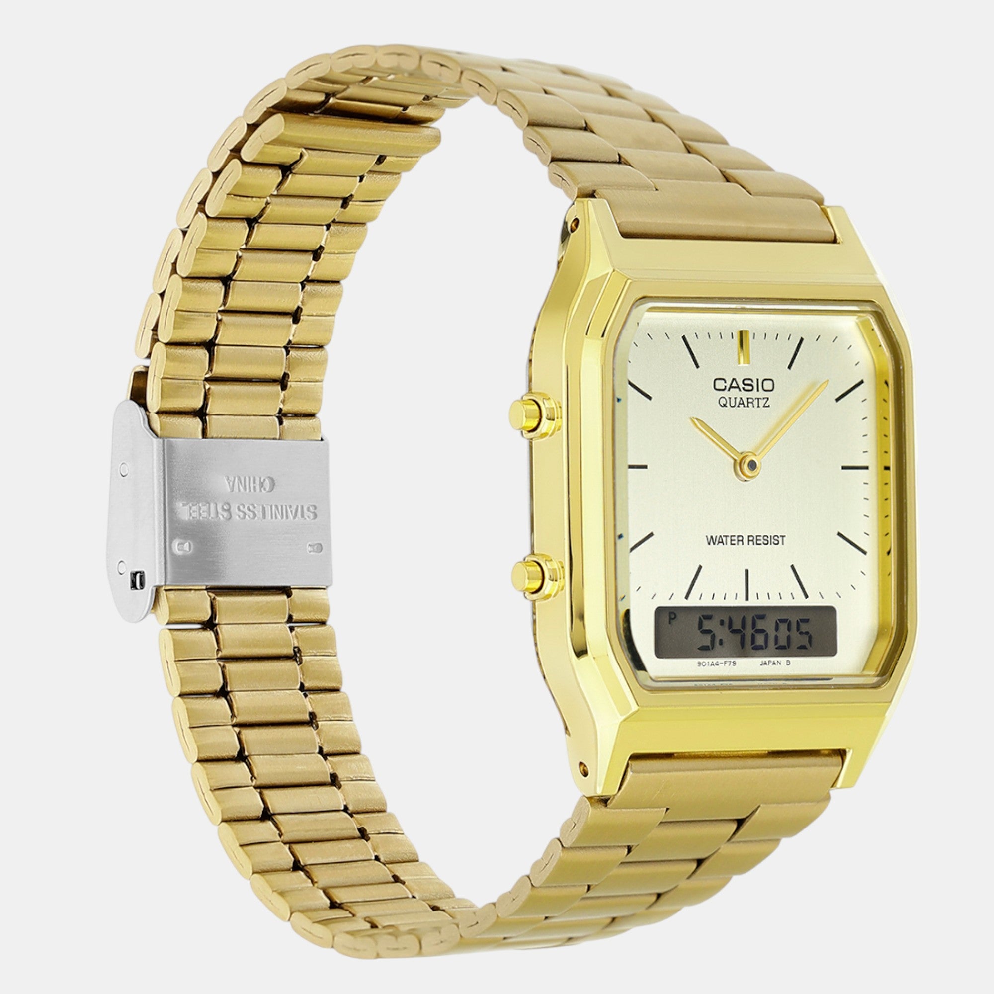 Vintage Unisex Quartz Gold Dial Analog-Digital Stainless Steel Watch D341