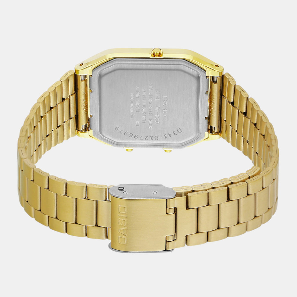 Vintage Unisex Quartz Gold Dial Analog-Digital Stainless Steel Watch D341
