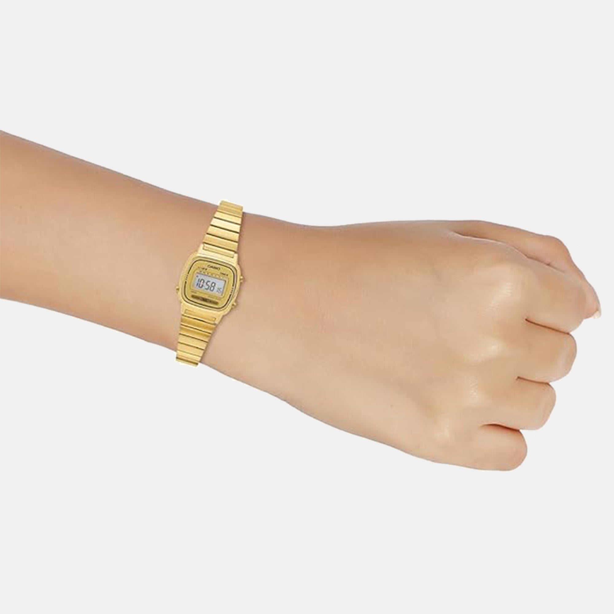 Vintage Women Quartz Gold Dial Digital Stainless Steel Watch D343