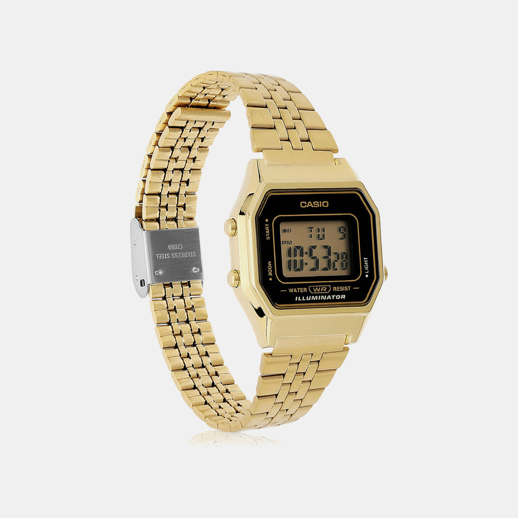 Vintage Women Quartz Black Dial Digital Stainless Steel Watch D344
