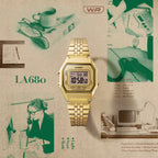 Vintage Women Quartz Gold Dial Digital Stainless Steel Watch D345