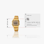 Vintage Women Quartz Gold Dial Digital Stainless Steel Watch D345
