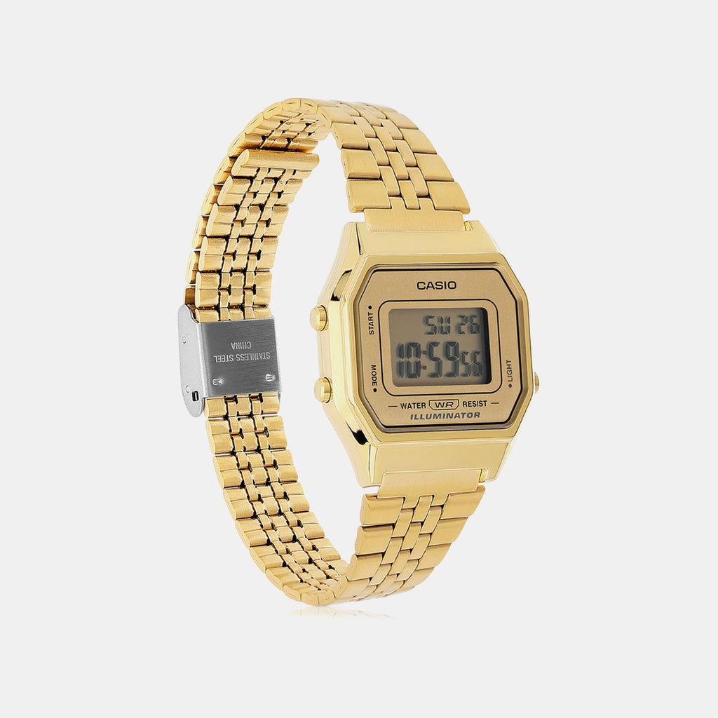 Vintage Women Quartz Gold Dial Digital Stainless Steel Watch D345