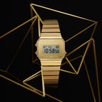 Vintage Unisex Quartz Gold Dial Digital Stainless Steel Watch D347