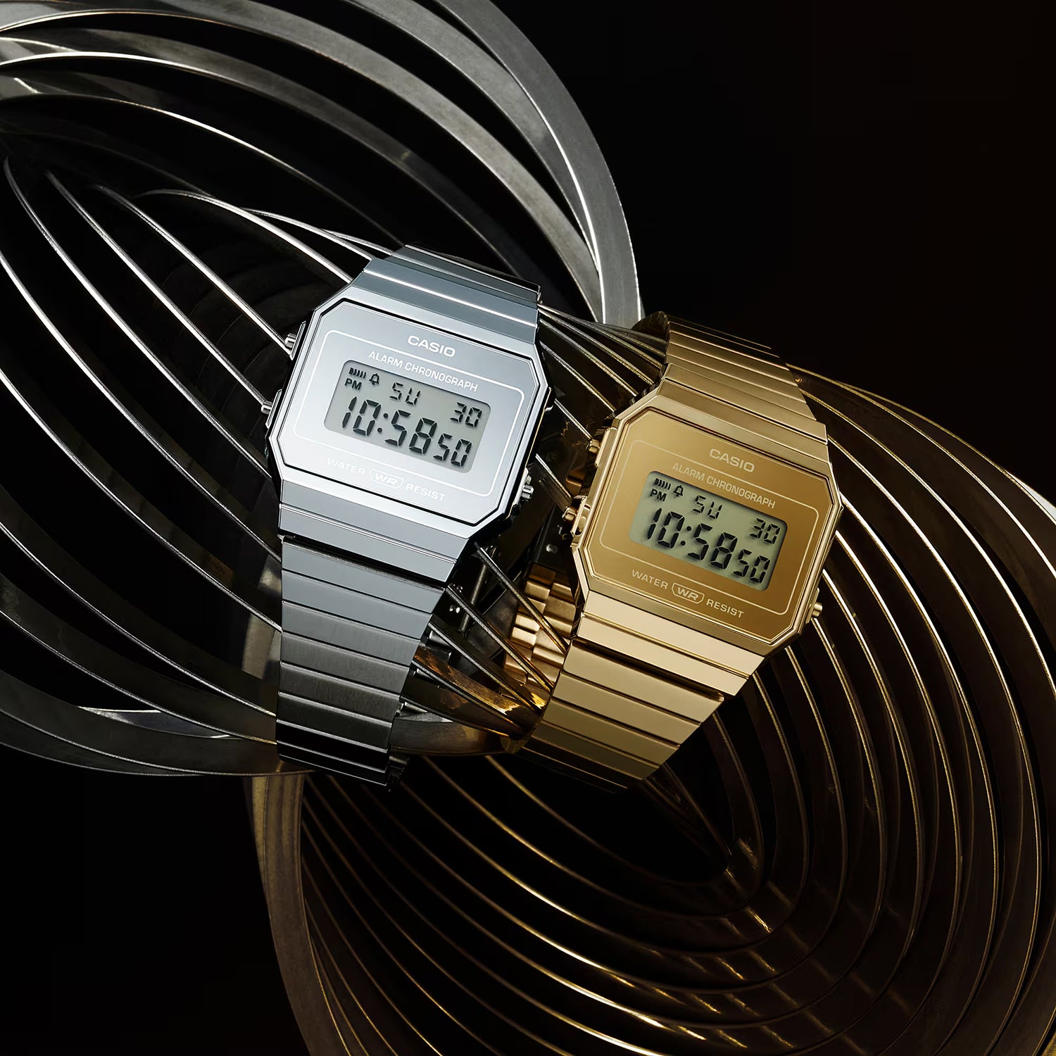 Vintage Unisex Quartz Gold Dial Digital Stainless Steel Watch D347