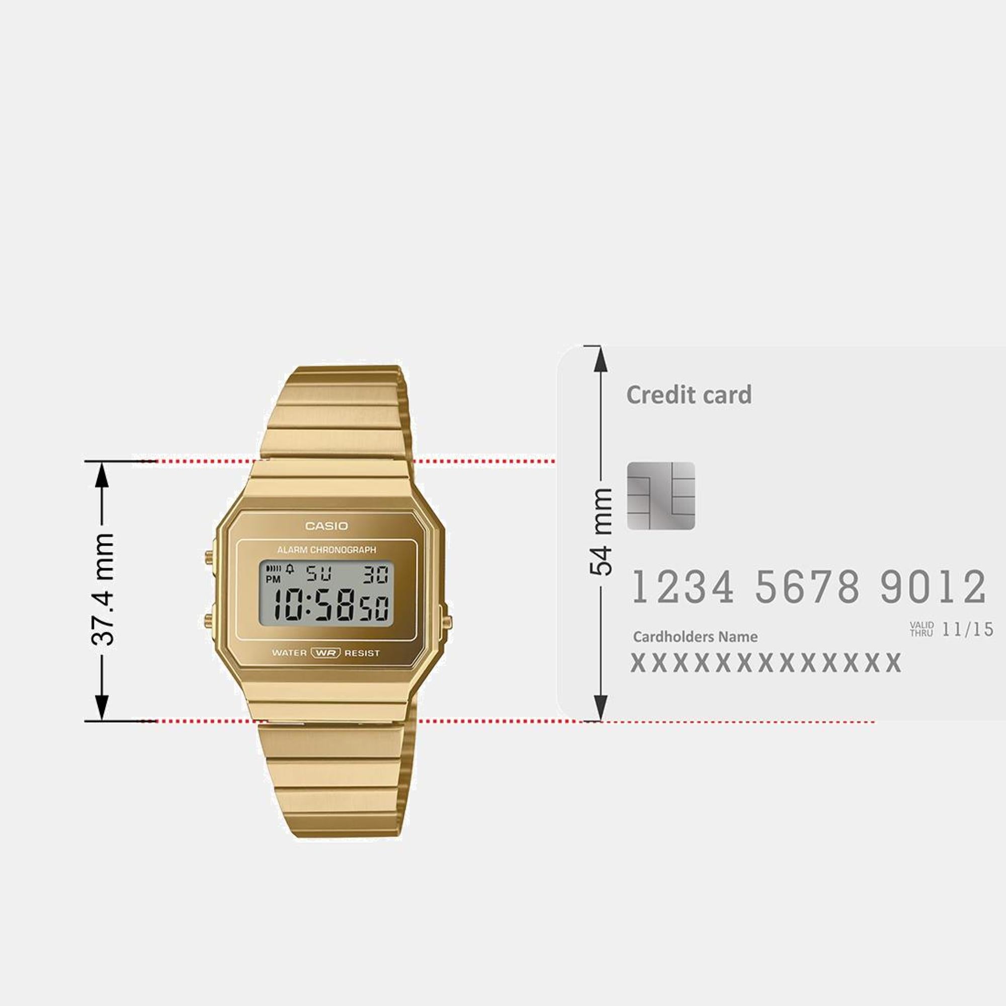 Vintage Unisex Quartz Gold Dial Digital Stainless Steel Watch D347