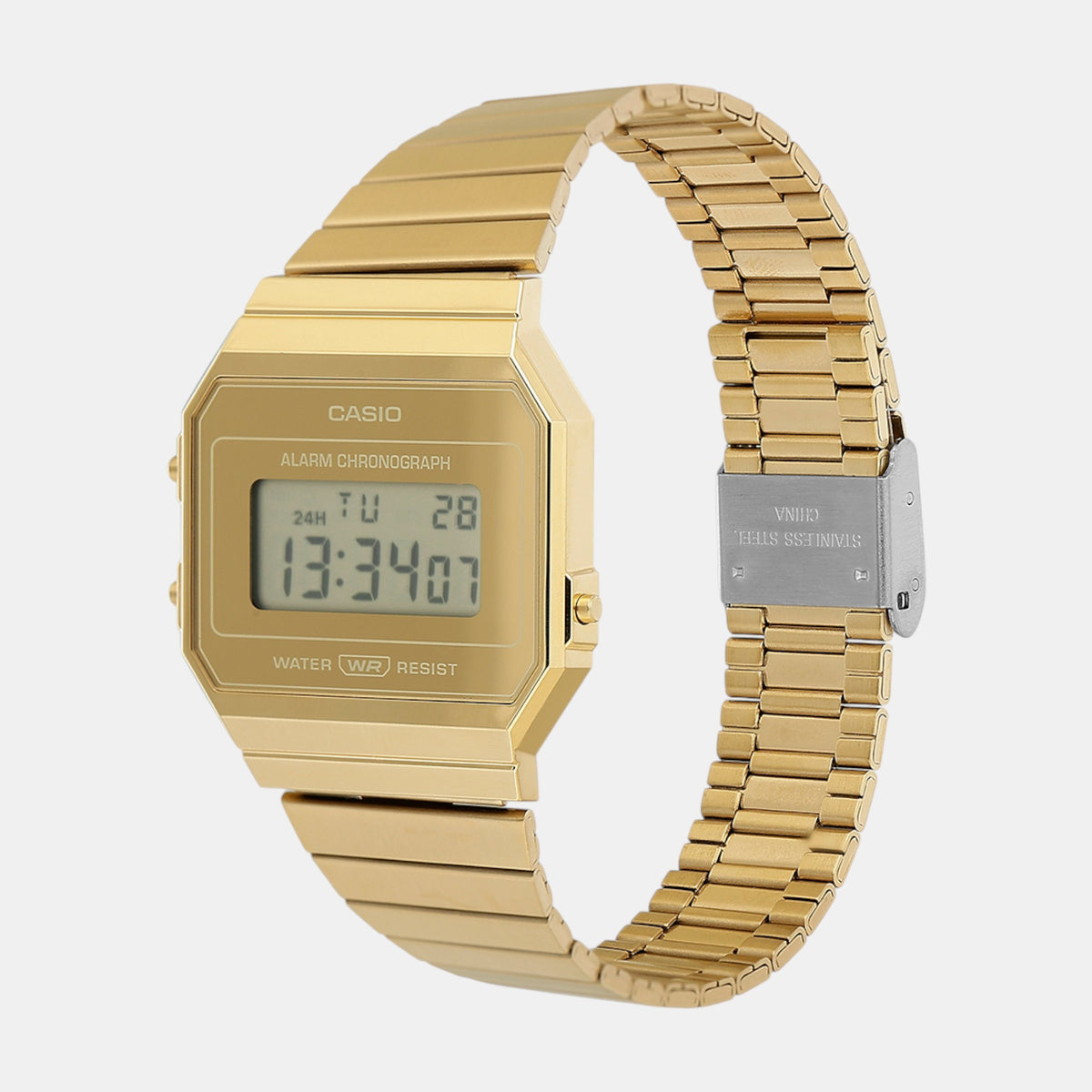 Vintage Unisex Quartz Gold Dial Digital Stainless Steel Watch D347