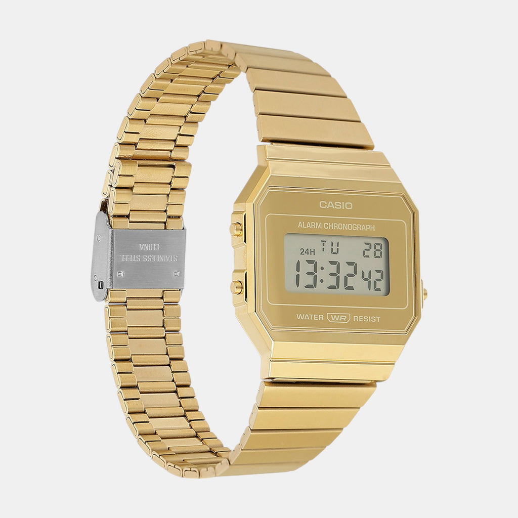 Vintage Unisex Quartz Gold Dial Digital Stainless Steel Watch D347
