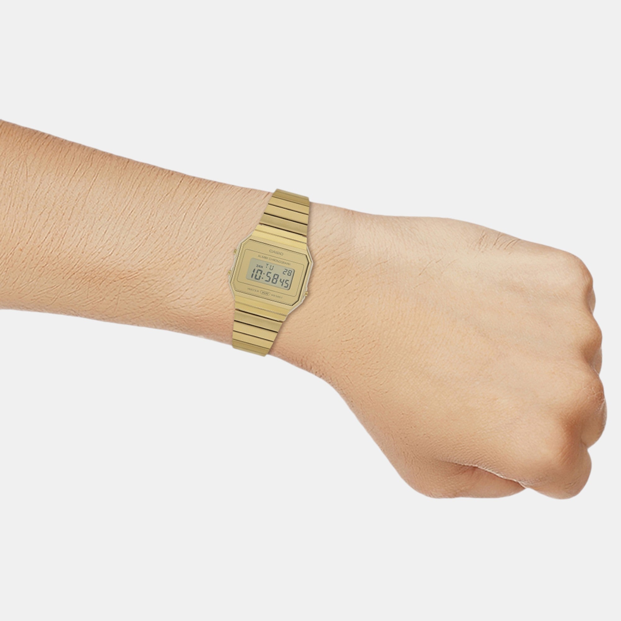 Vintage Unisex Quartz Gold Dial Digital Stainless Steel Watch D347