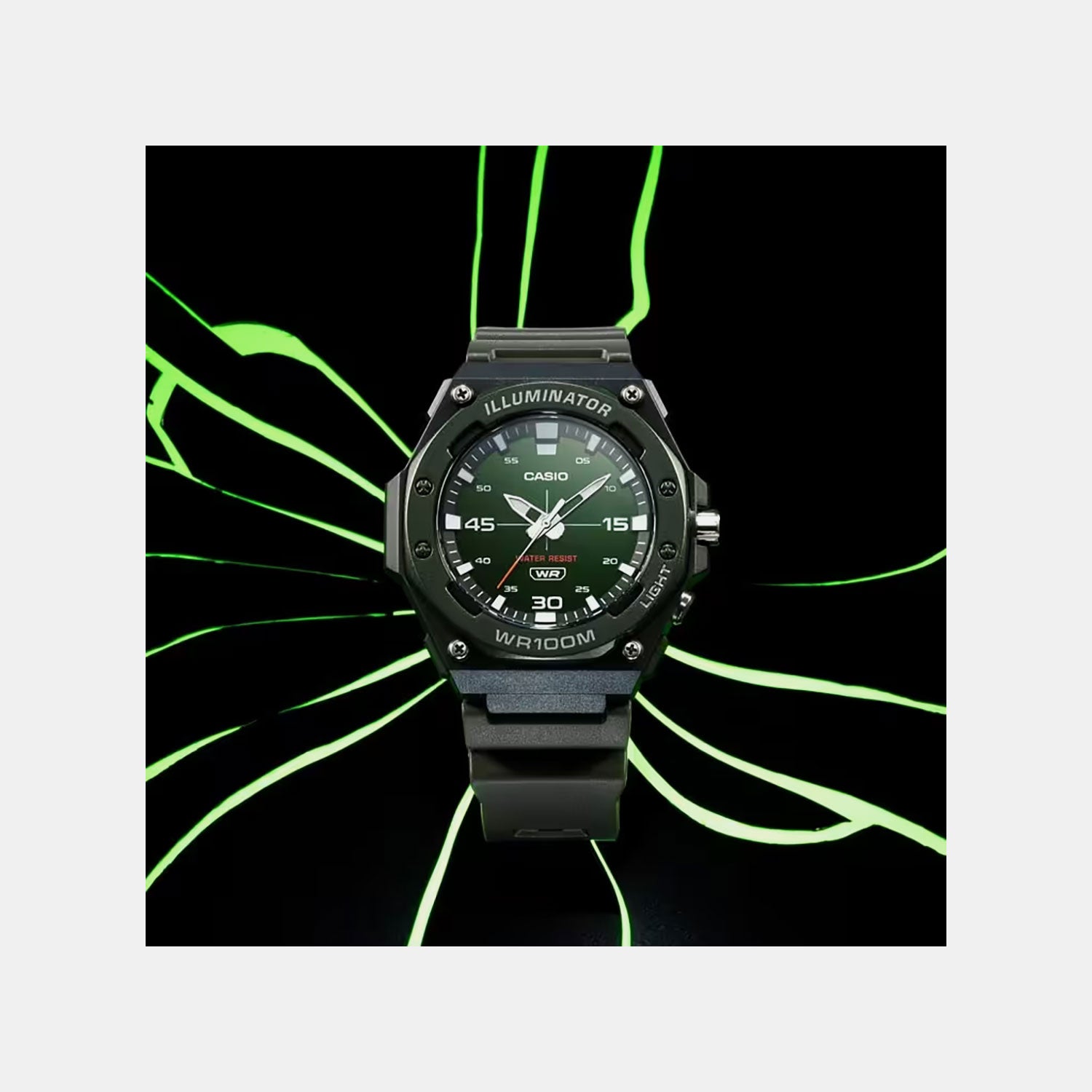 Youth Men Quartz Green Dial Analog Resin Watch D357