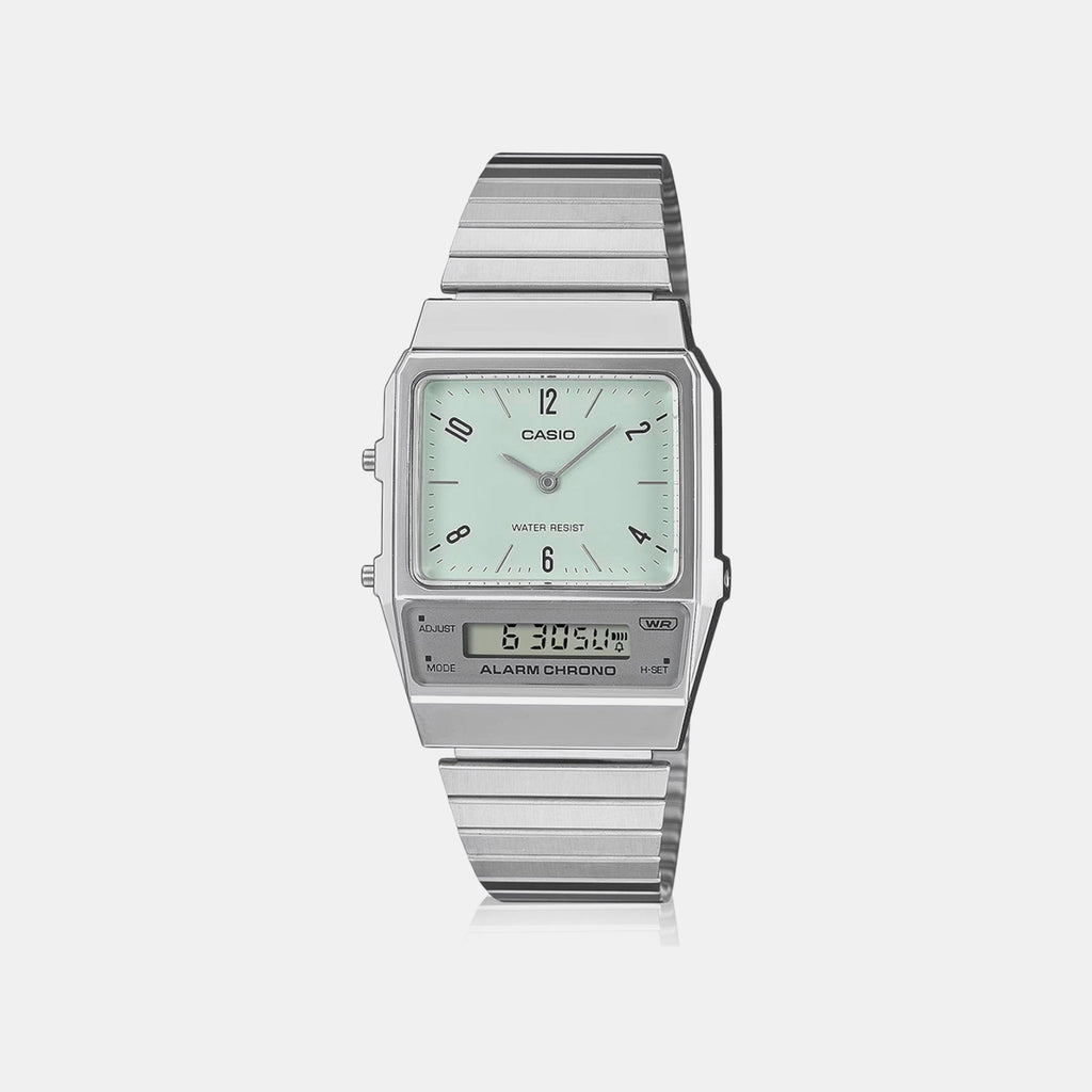 Vintage Unisex Quartz Green Dial Analog-Digital Stainless Steel Watch D362