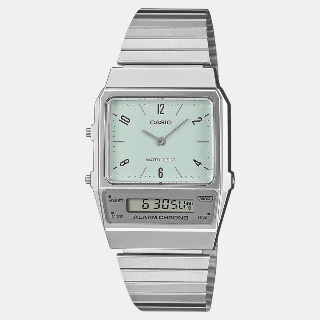 Vintage Unisex Quartz Green Dial Analog-Digital Stainless Steel Watch D362