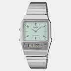 Vintage Unisex Quartz Green Dial Analog-Digital Stainless Steel Watch D362
