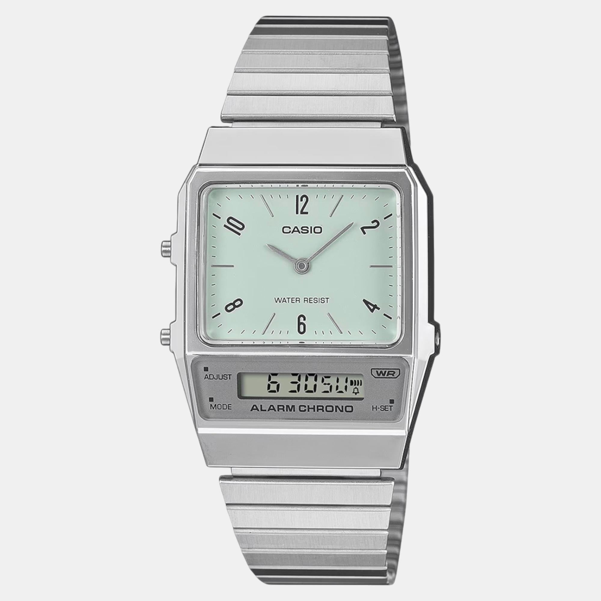 Vintage Unisex Quartz Green Dial Analog-Digital Stainless Steel Watch D362