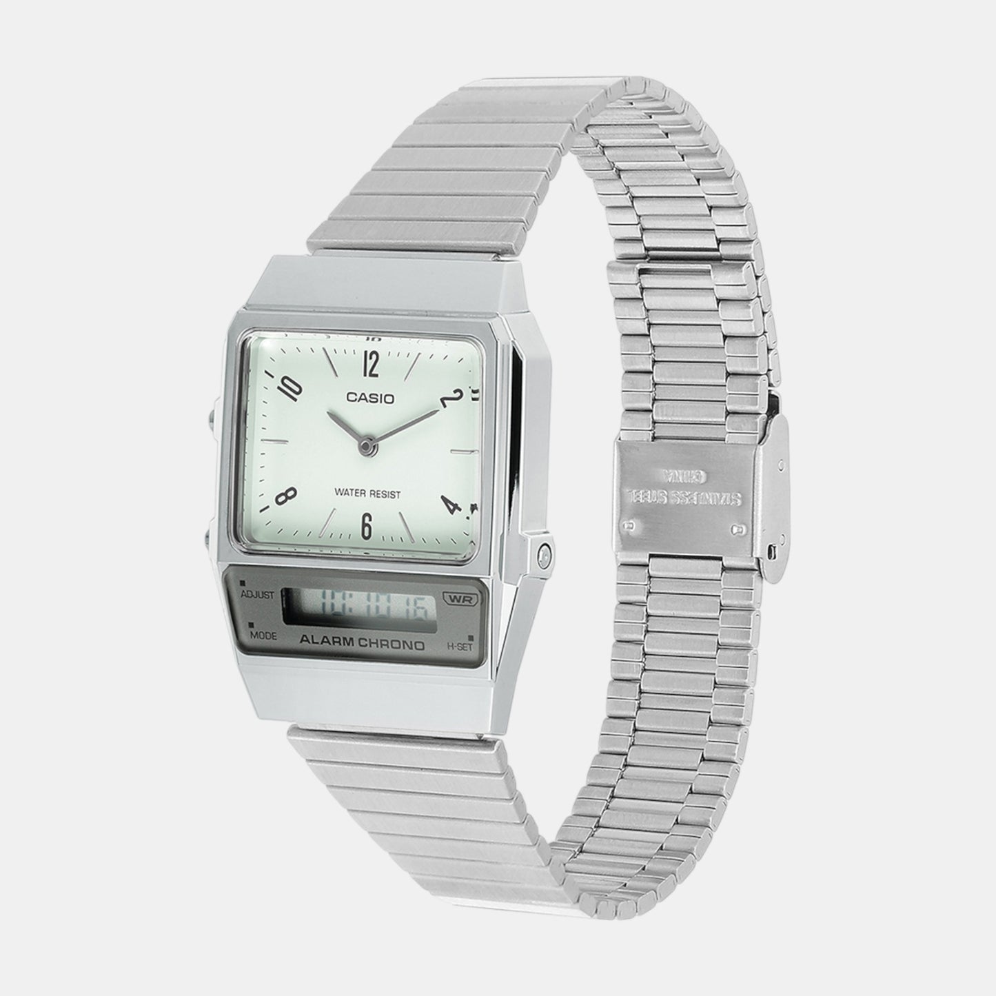 Vintage Unisex Quartz Green Dial Analog-Digital Stainless Steel Watch AQ-800E-3ADF D362