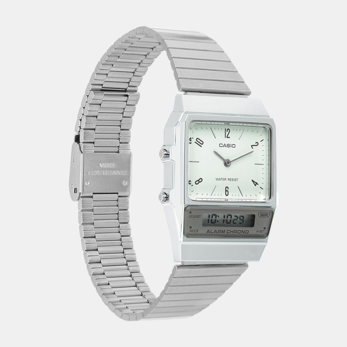 Vintage Unisex Quartz Green Dial Analog-Digital Stainless Steel Watch D362