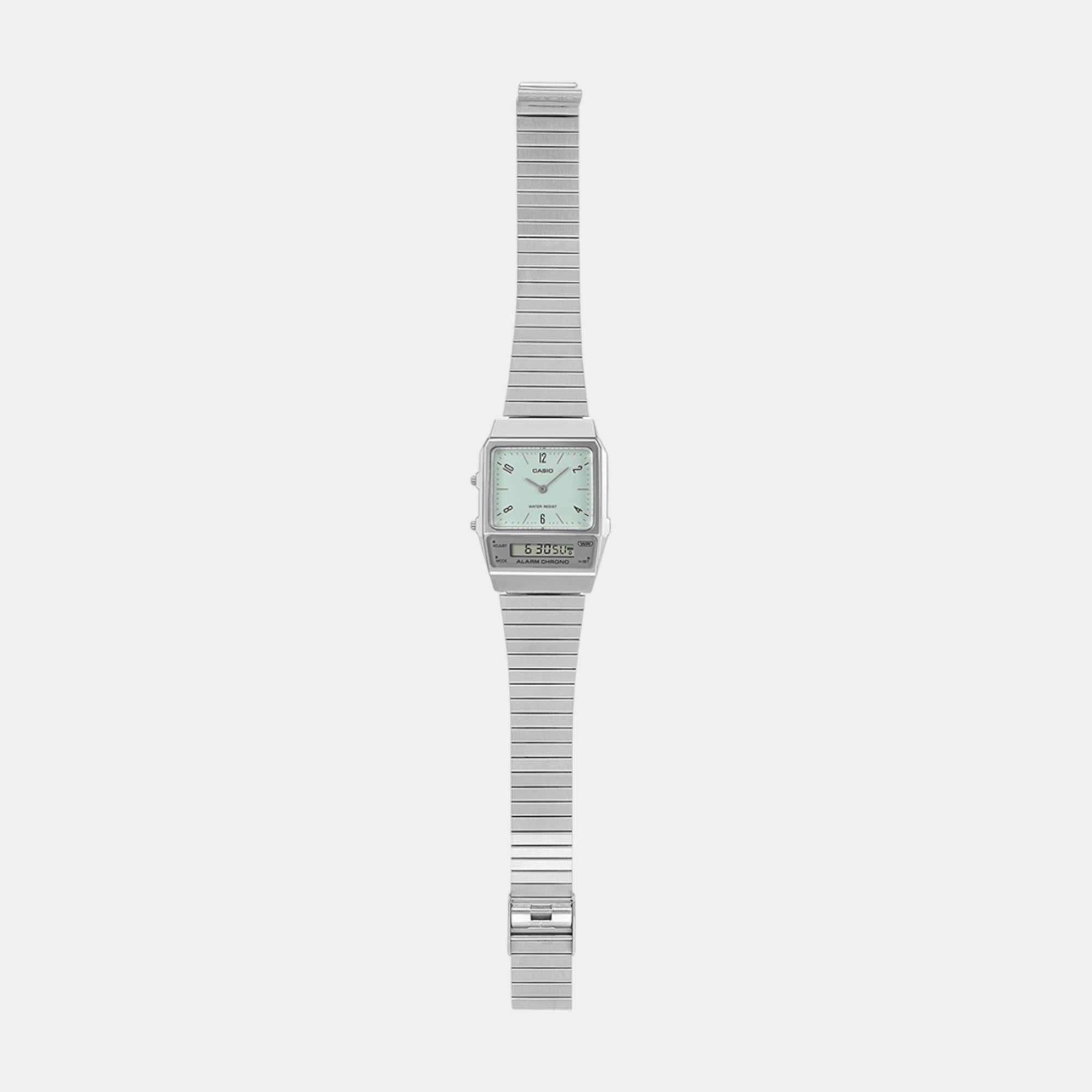 Vintage Unisex Quartz Green Dial Analog-Digital Stainless Steel Watch D362