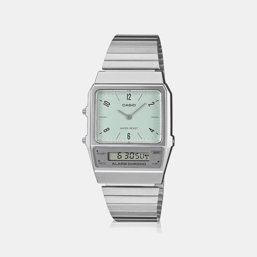 Vintage Unisex Quartz Green Dial Analog-Digital Stainless Steel Watch D362