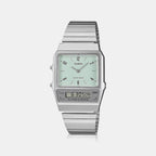 Vintage Unisex Quartz Green Dial Analog-Digital Stainless Steel Watch D362