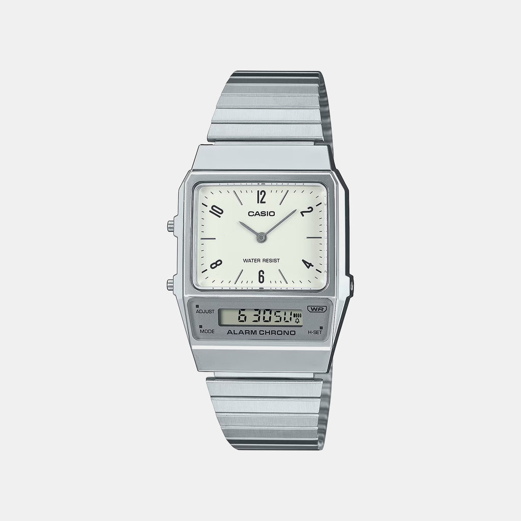 Vintage Unisex Quartz White Dial Analog-Digital Stainless Steel Watch D363