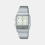 Vintage Unisex Quartz White Dial Analog-Digital Stainless Steel Watch D363