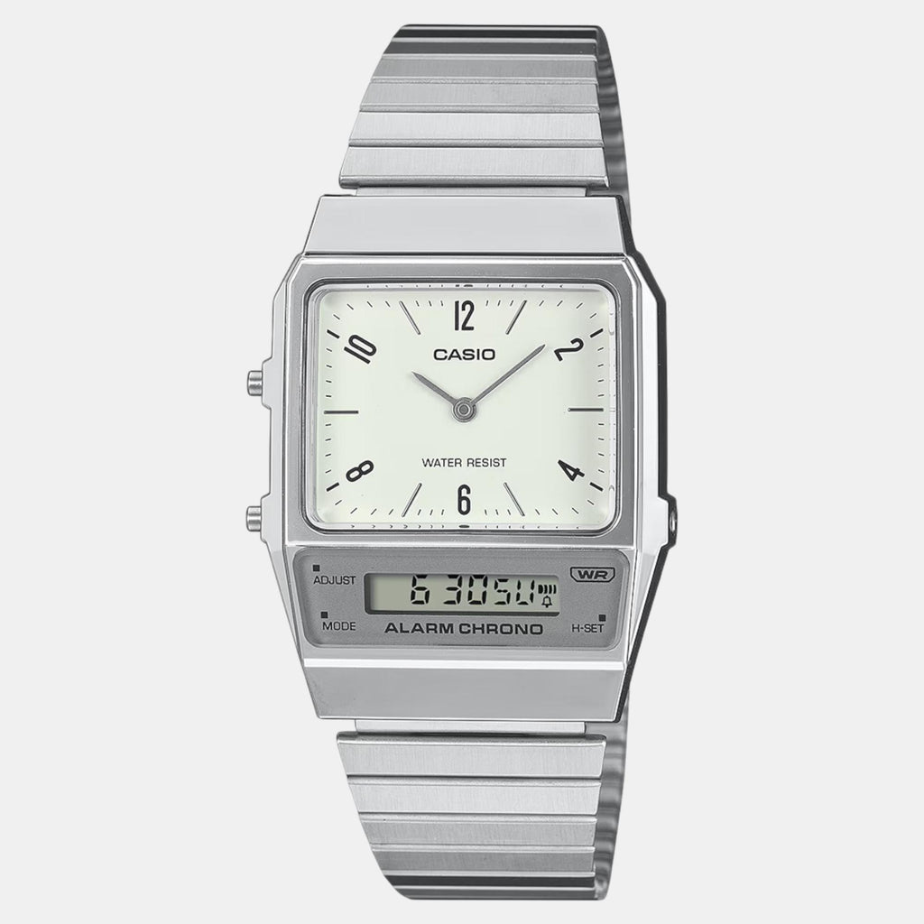 Vintage Unisex Quartz White Dial Analog-Digital Stainless Steel Watch D363