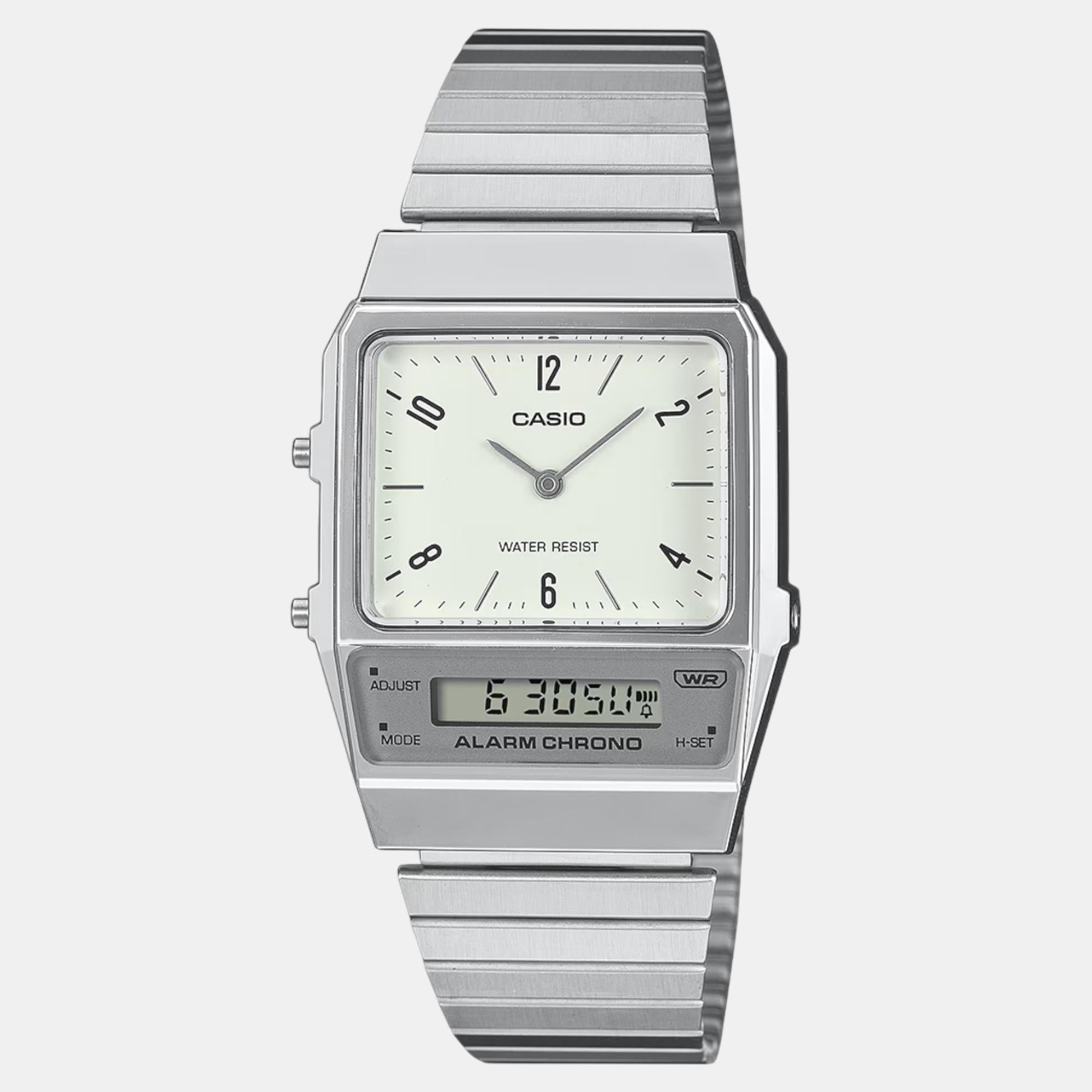 Vintage Unisex Quartz White Dial Analog-Digital Stainless Steel Watch D363