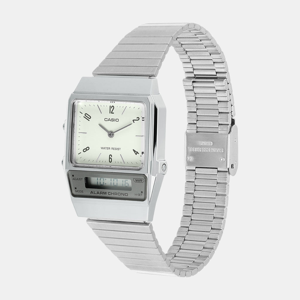 Vintage Unisex Quartz White Dial Analog-Digital Stainless Steel Watch D363