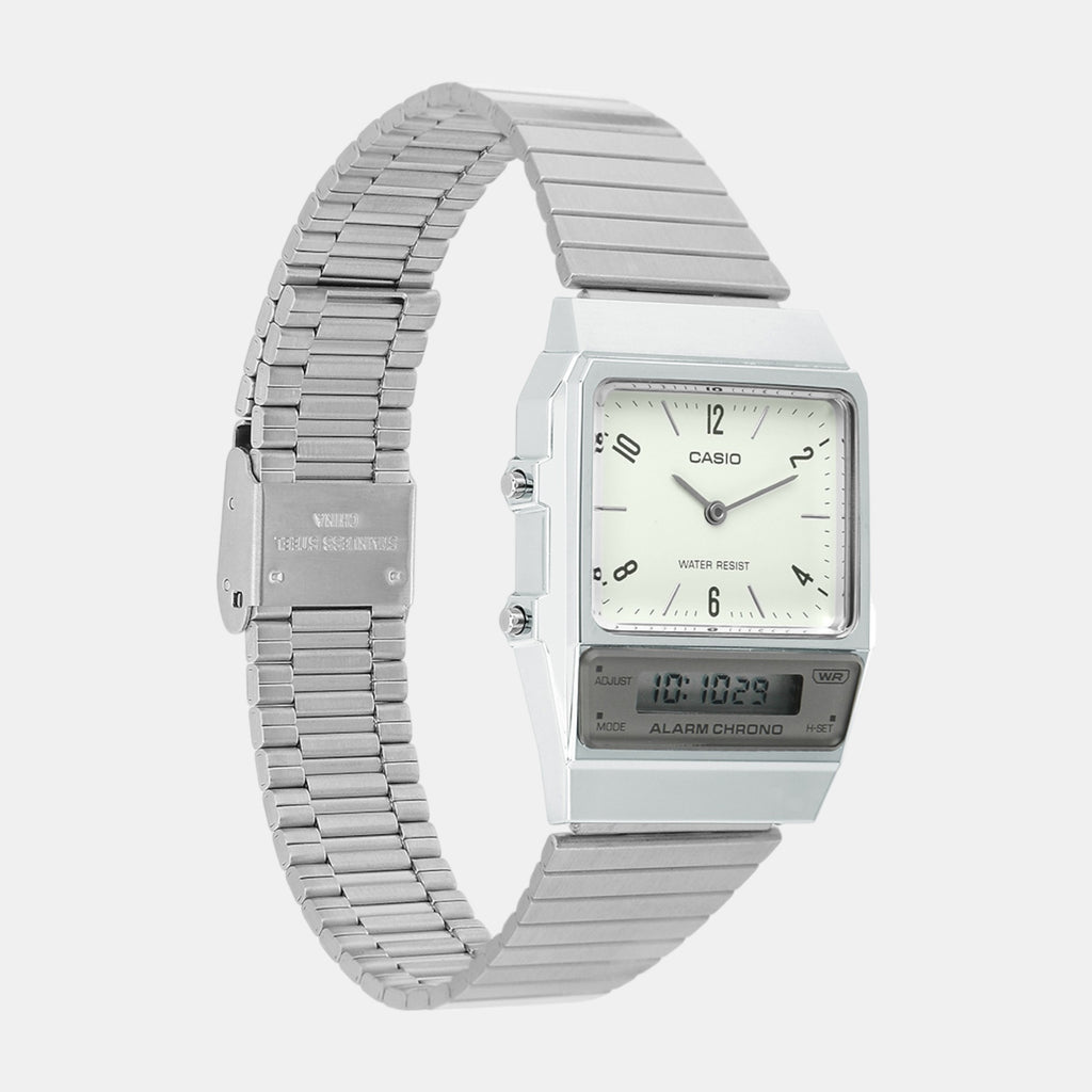 Vintage Unisex Quartz White Dial Analog-Digital Stainless Steel Watch D363