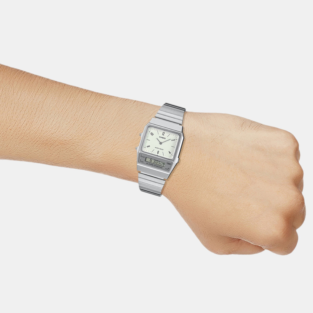 Vintage Unisex Quartz White Dial Analog-Digital Stainless Steel Watch D363