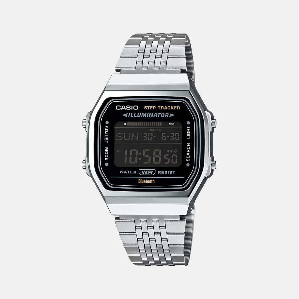 Vintage Unisex Quartz Black Dial Digital Stainless Steel Watch D366