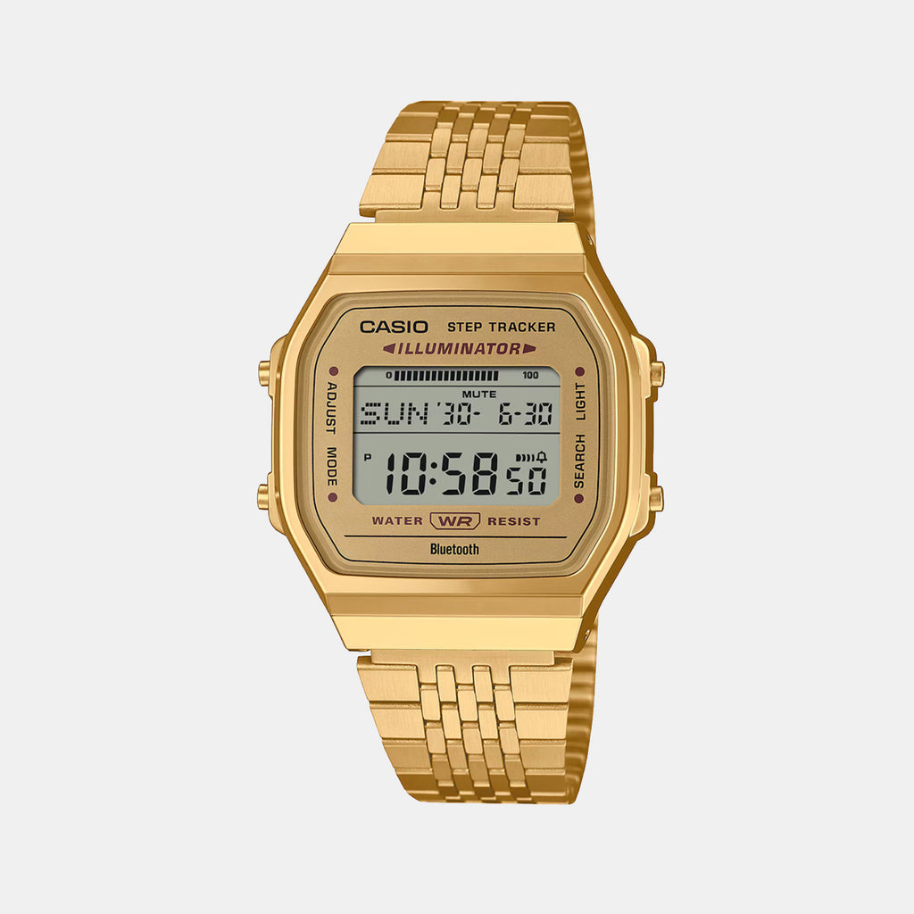 Vintage Unisex Quartz Gold Dial Digital Stainless Steel Watch D368