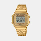 Vintage Unisex Quartz Gold Dial Digital Stainless Steel Watch D368