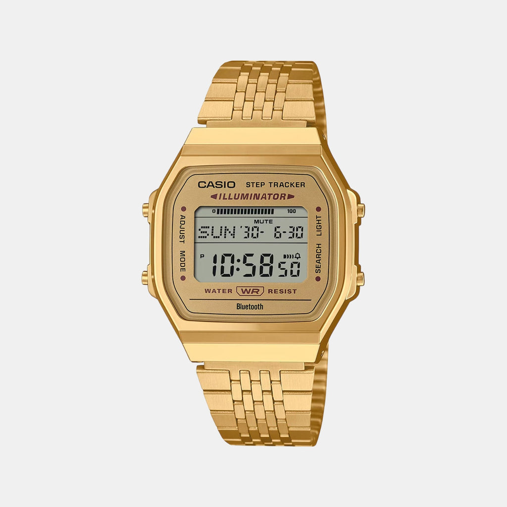 Vintage Unisex Quartz Gold Dial Digital Stainless Steel Watch D368