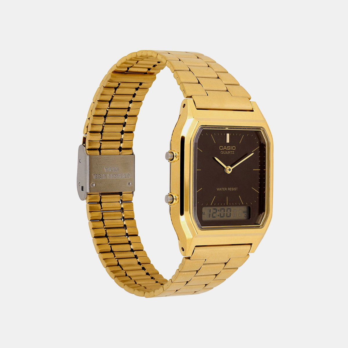 Vintage Unisex Quartz Brown Dial Analog-Digital Stainless Steel Watch D369