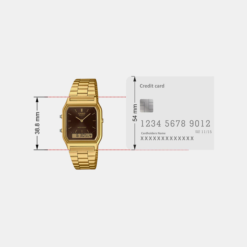 Vintage Unisex Quartz Brown Dial Analog-Digital Stainless Steel Watch D369