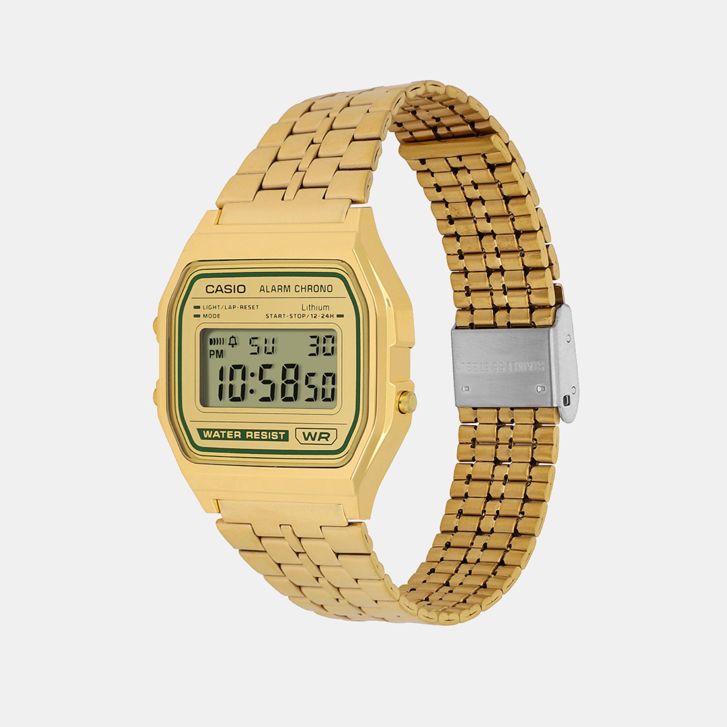 Vintage Unisex Quartz Gold Dial Digital Stainless Steel Watch D377