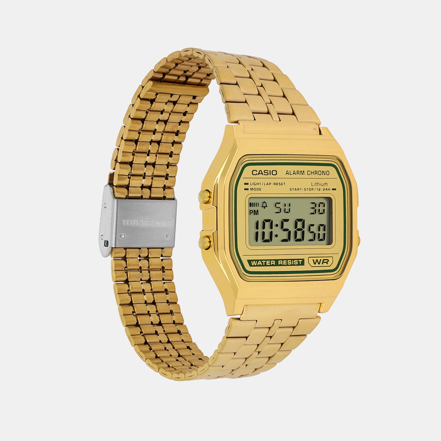 Vintage Unisex Quartz Gold Dial Digital Stainless Steel Watch D377