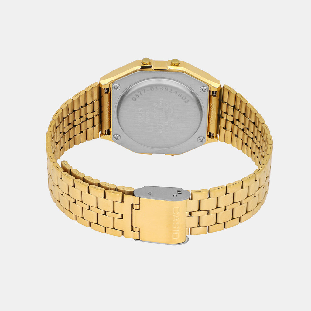 Vintage Unisex Quartz Gold Dial Digital Stainless Steel Watch D377