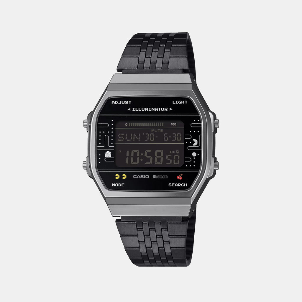 Vintage Unisex Quartz Black Dial Digital Stainless Steel Watch D381