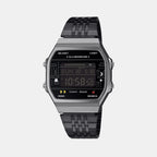 Vintage Unisex Quartz Black Dial Digital Stainless Steel Watch D381