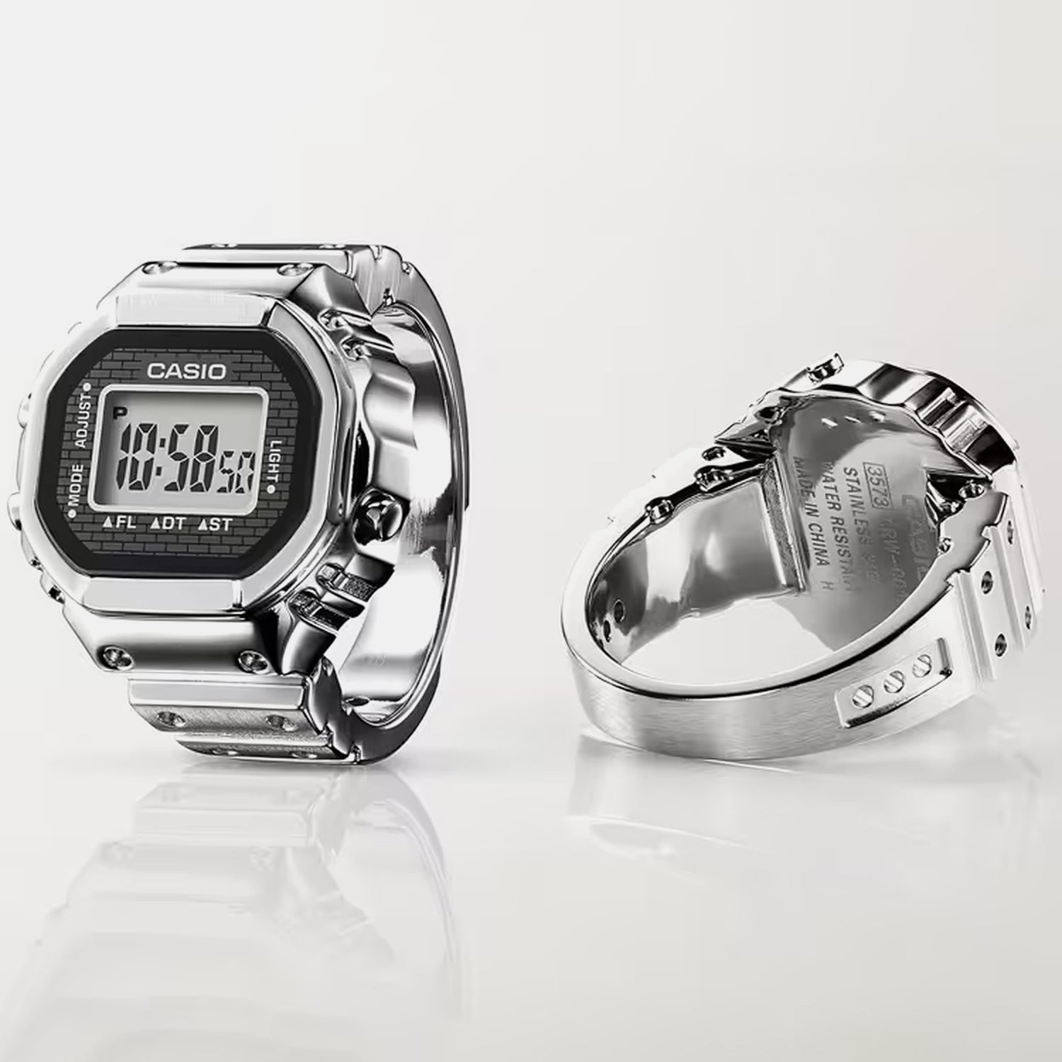 50th Anniversary Men Quartz Black Dial Digital Stainless Steel Ring Watch CRW-001-1DR D385