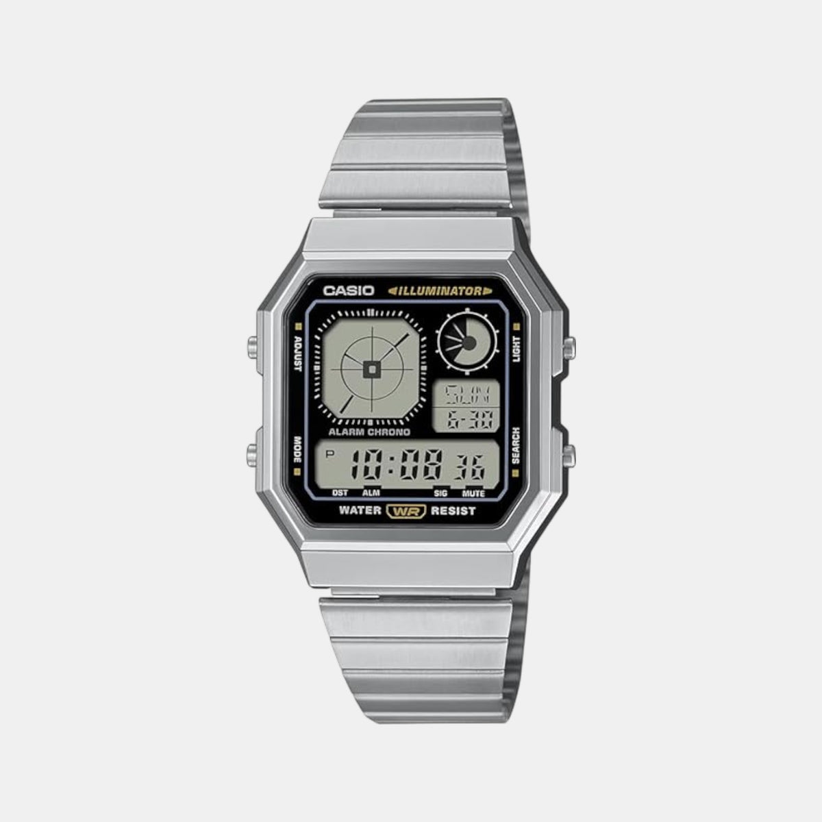 Vintage Unisex Quartz Black Dial Digital Stainless Steel Watch D388